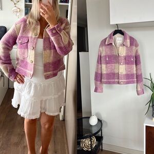 Aritzia Wilfred Free Autumn Plaid Purple/Cream Women's Cotagecore Shirt/Jacket S